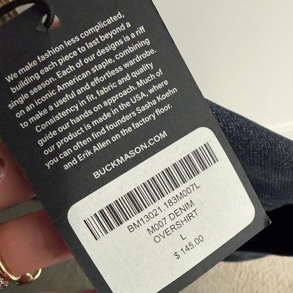 Buck Mason Men’s Denim Overshirt with corduroy collar and cuffs - Picture 5 of 5